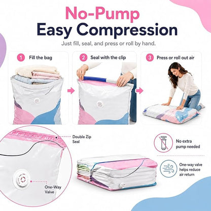 No Pump 3D Vacuum Storage Bags, Vacuum Pack Bags for Clothes 3-Sec Fast Compression, Pump Free Vacuum Storage Bag 3D, Vacuums Pack Bag for Clothes, Duvet Travel and Home