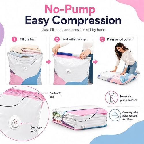 No Pump 3D Vacuum Storage Bags, Vacuum Pack Bags for Clothes 3-Sec Fast Compression, Pump Free Vacuum Storage Bag 3D, Vacuums Pack Bag for Clothes, Duvet Travel and Home