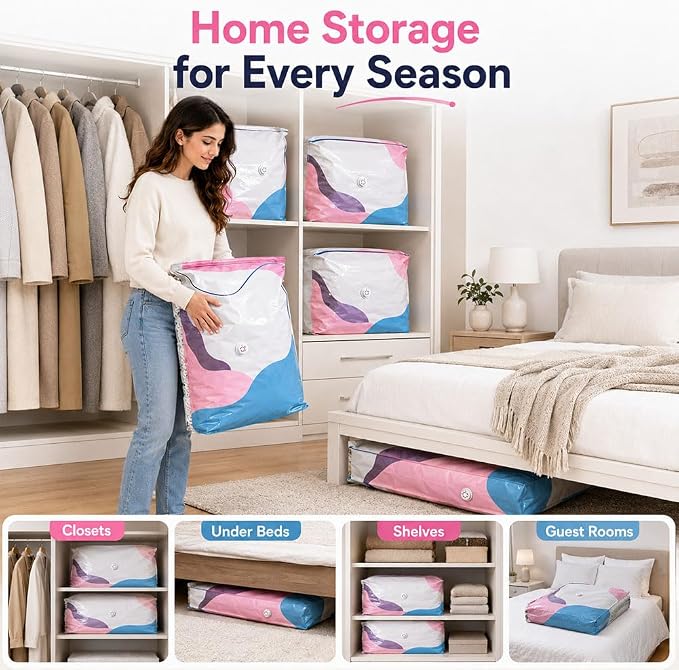 No Pump 3D Vacuum Storage Bags, Vacuum Pack Bags for Clothes 3-Sec Fast Compression, Pump Free Vacuum Storage Bag 3D, Vacuums Pack Bag for Clothes, Duvet Travel and Home