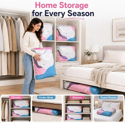 No Pump 3D Vacuum Storage Bags, Vacuum Pack Bags for Clothes 3-Sec Fast Compression, Pump Free Vacuum Storage Bag 3D, Vacuums Pack Bag for Clothes, Duvet Travel and Home