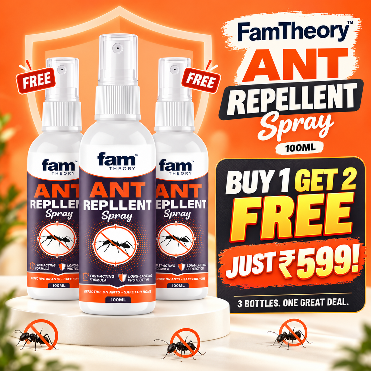 🐜🚫 FamTheory Ant Repellent Spray – 100ML 🌿✨🔥 BUY 1 GET 2 FREE @ JUST ₹599! 🔥