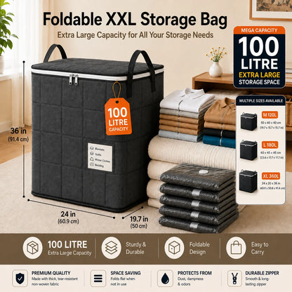 (100L) MULTI 1PCS Foldable Clothes Storage Bags with Zipper & Handles